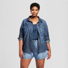 Women's Plus Size Labette Denim Long Sleeve Shirt - Universal Thread Dark Wash X, Blue