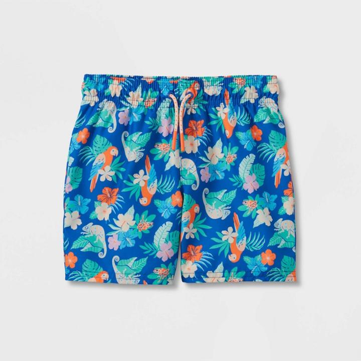 Toddler Boys' Tropical Floral Print Swim Trunks - Cat & Jack Blue