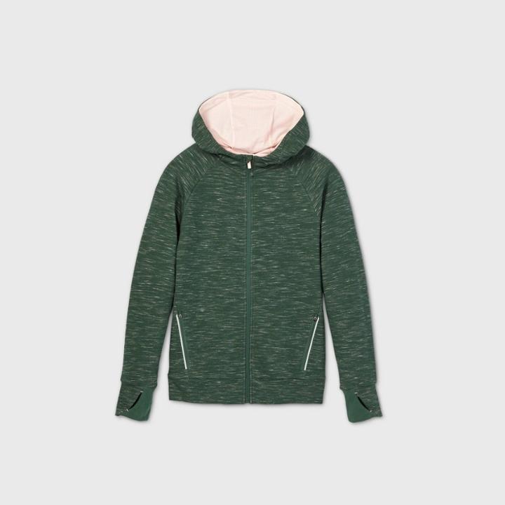 Boys' Spacedye French Terry Full Zip Hoodie - All In Motion Deep Green