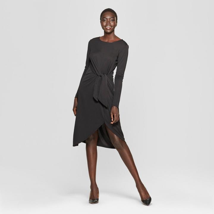 Women's Long Sleeve Wrap Tie Knit Dress - Who What Wear Black