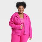 Women's Plus Size Ribbed Fleece Cropped Hooded Sweatshirt - All In Motion Berry Purple