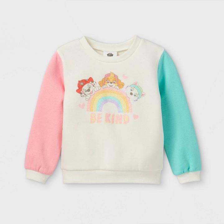 Toddler Girls' Paw Patrol Fleece Crew Neck Pullover - Cream