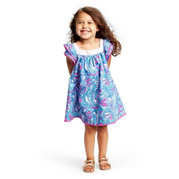 Petitetoddler Girls' My Fans Short Sleeve Square Neck Ruffle Dress - Lilly Pulitzer For Target Blue/pink