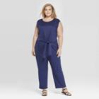 Women's Plus Size Sleeveless Round Neck Ankle Length Jumpsuit - Prologue Blue