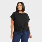 Women's Tie-front Dolman Short Sleeve T-shirt - Ava & Viv Black