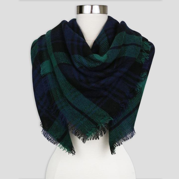 Sylvia Alexander Plaid Blanket Scarf - Green, Women's