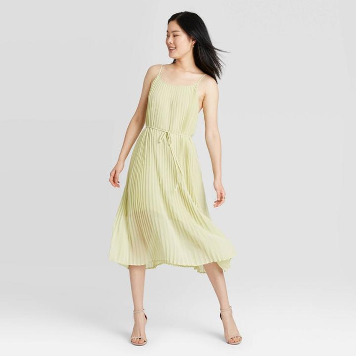 Women's Sleeveless Pleated Cami Dress - A New Day Green
