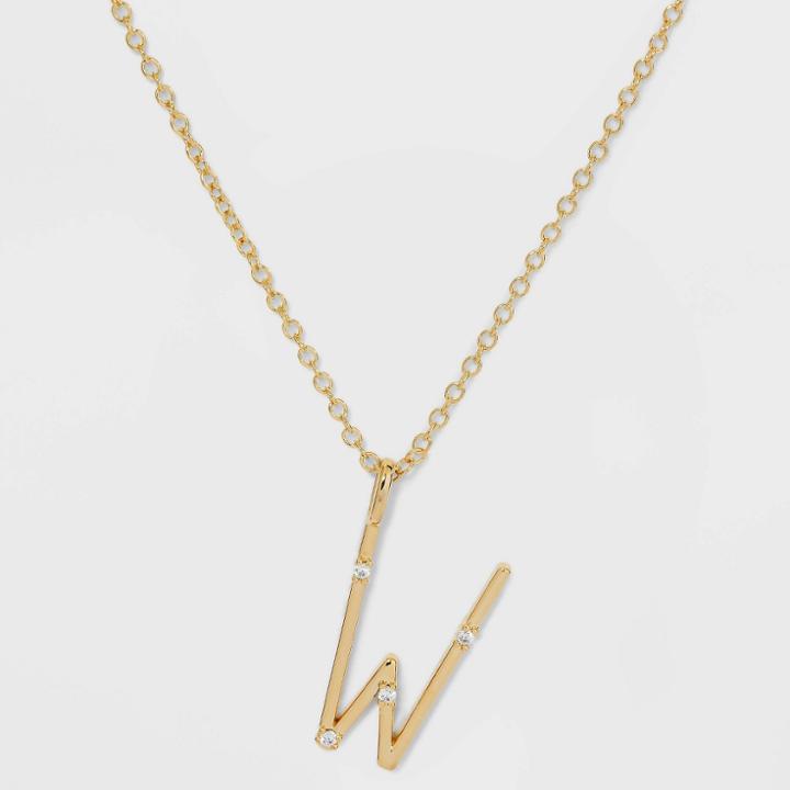 Gold Over Silver Plated Cubic Zirconia 'w' Initial Pendant Necklace - A New Day Gold