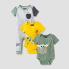 Star Wars: The Mandalorian Baby Boys' 3pk Star Wars Solid Romper Set - Gray Newborn