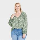 Women's Plus Size Long Sleeve V-neck Tunic Top - Knox Rose Green Floral