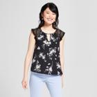 Women's Floral Print Lace Sleeve Top - 3hearts (juniors') Black