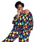 Women's Plus Size Lemon Print Bardot Top - Tabitha Brown For Target Black