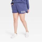 Grayson Threads Women's Plus Size Usa Graphic Jogger Shorts - Blue