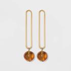 Elongated Open Oval Post And Bead Drop Earrings - A New Day Brown
