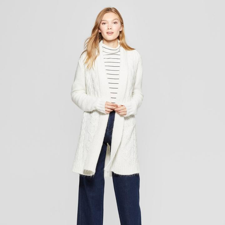 Women's Cable Open Cardigan - A New Day Cream (ivory)