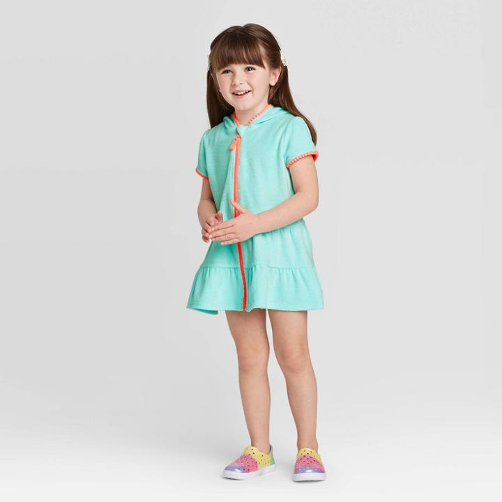 Toddler Girls' Loop Terry Cover Up - Cat & Jack Turquoise 12m, Toddler Girl's, Blue