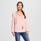 Women's Long Sleeve Contrast Embroidered Top - Knox Rose Pink