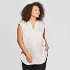 Women's Plus Size Leopard Print Sleeveless V-neck Woven Tunic Blouse - A New Day Tan