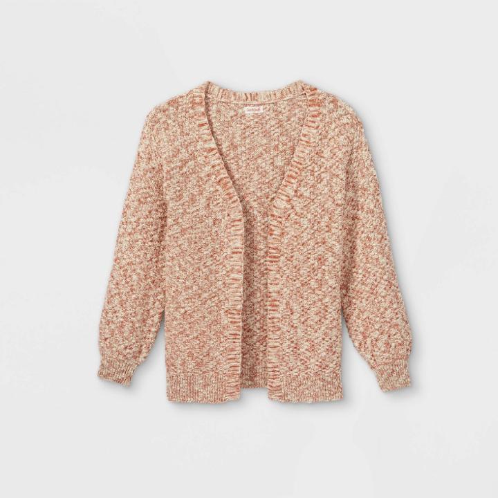 Girls' Long Open Cardigan - Cat & Jack Cream/rust