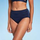 Women's Shirred High Coverage High Waist Bikini Bottom - Kona Sol Oxford Blue