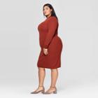 Women's Plus Size Long Sleeve Mock Turtleneck Ribbed Sweater Dress - Ava & Viv Brown