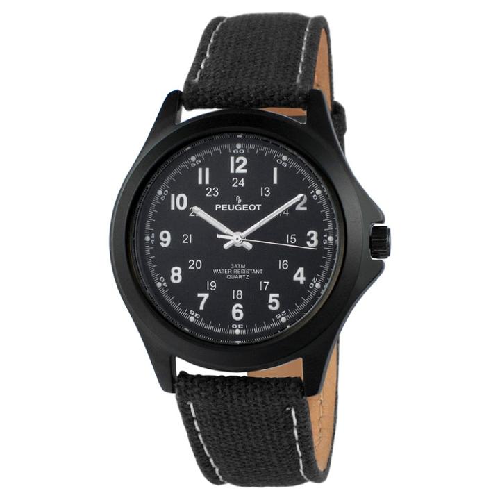Peugeot Watches Peugeot Men's Casual 24 Hr Aviator Canvas Band - Black,