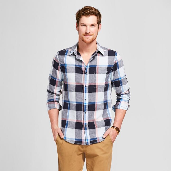 Men's Long Sleeve Linen Cotton Button-down Shirt - Goodfellow & Co Feather Aqua