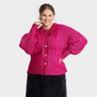 Women's Plus Size Metal Button Cardigan - A New Day Dark Pink
