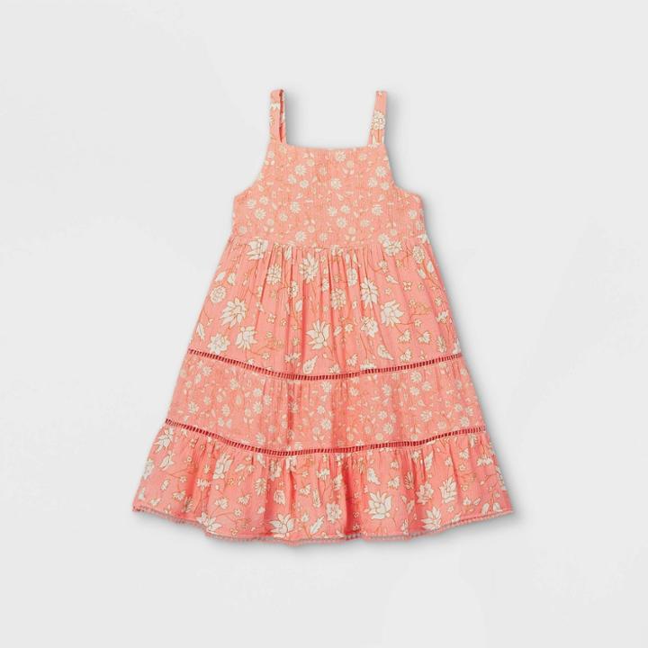 Toddler Girls' Floral Tiered Tank Dress - Cat & Jack Coral