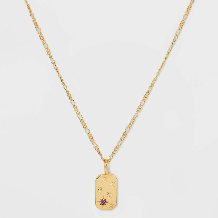 Gold Over Silver Plated Amethyst And Cubic Zirconia Tag Pendant Necklace - A New Day Gold
