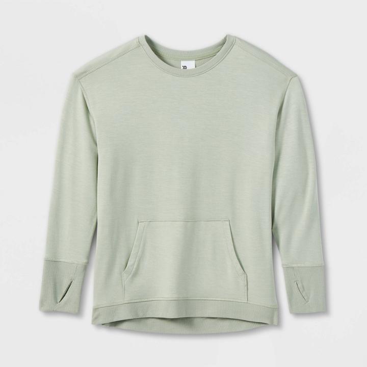Girls' Cozy Lightweight Fleece Crewneck Sweatshirt - All In Motion Olive Green