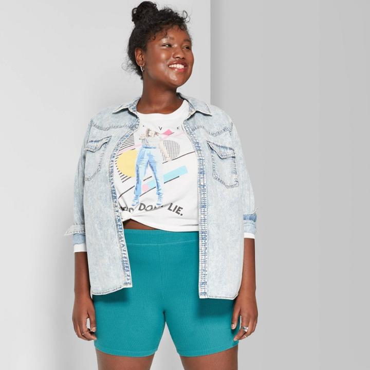 Target Women's Plus Size High-rise Ribbed Bike Shorts - Wild Fable Teal