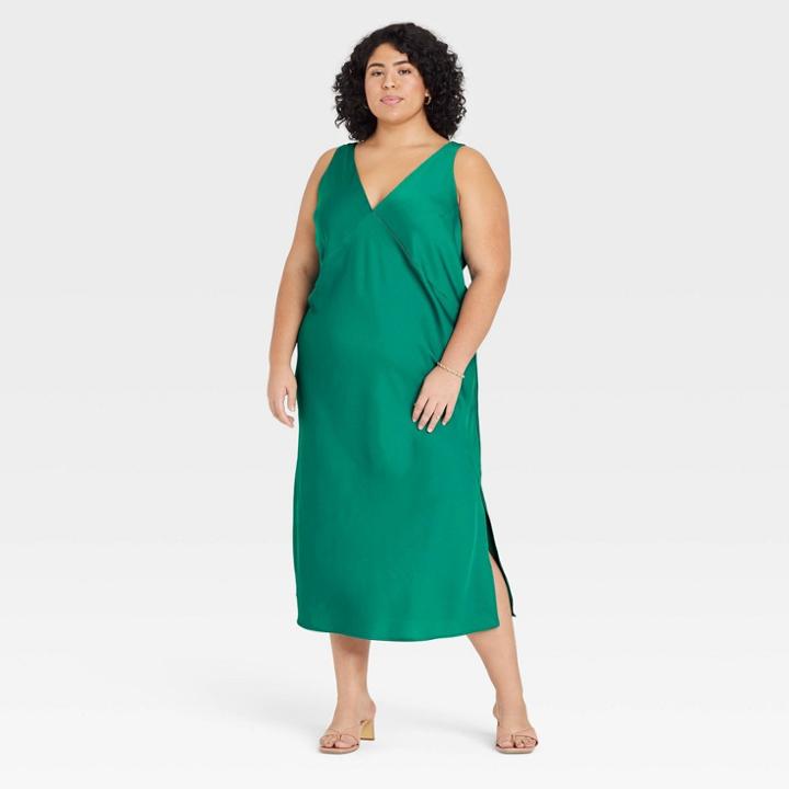 Women's Plus Size Slip Dress - A New Day Dark Green