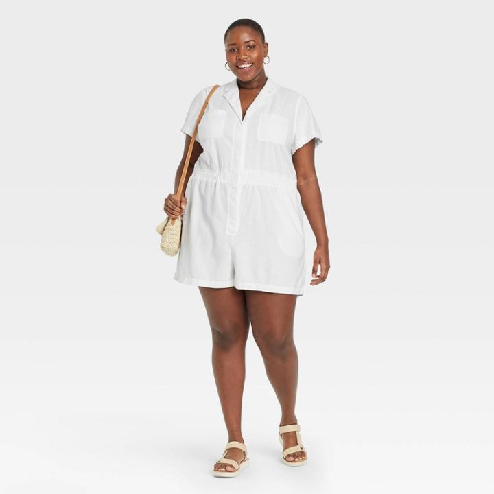 Women's Plus Size Short Sleeve Boilersuit - Universal Thread White