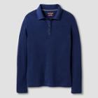 Girls' Long Sleeve Interlock Uniform Polo Shirt - Cat & Jack Nightfall Blue