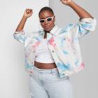 Women's Plus Size Denim Cropped Jacket - Wild Fable Blue/pink Tie-dye