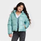 Girls' Cropped Puffer Jacket - Art Class Teal Green