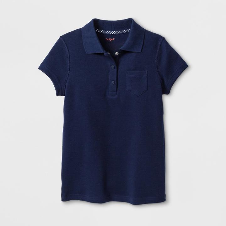 Petitegirls' Adaptive Short Sleeve Uniform Polo Shirt - Cat & Jack Navy S, Girl's, Size: