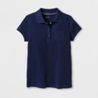 Petitegirls' Adaptive Short Sleeve Uniform Polo Shirt - Cat & Jack Navy S, Girl's, Size: