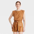 Women's Slim Fit Extended Shoulder Gauze Tank Top - A New Day Brown