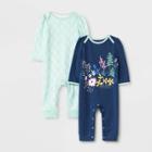 Baby Girls' 2pk Little Wildflower Rompers - Cloud Island 0-3m, Girl's, Green