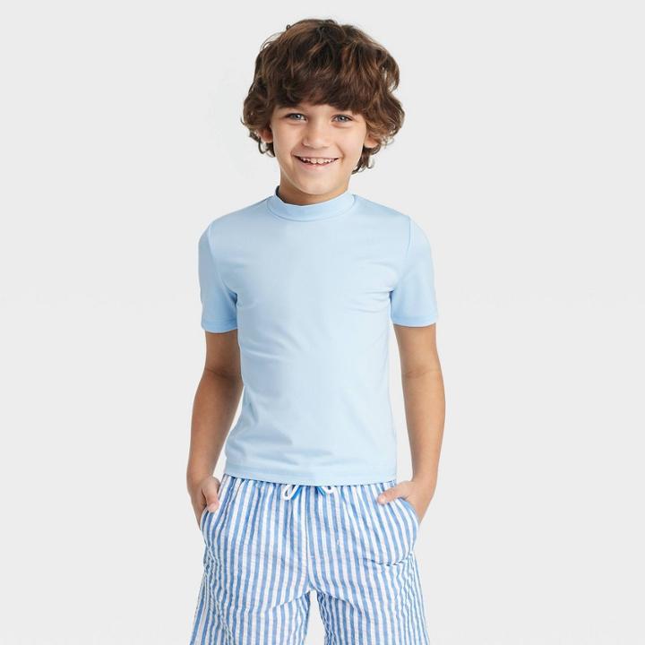 Boys' Solid Short Sleeve Rash Guard Swim Shirt - Cat & Jack Blue