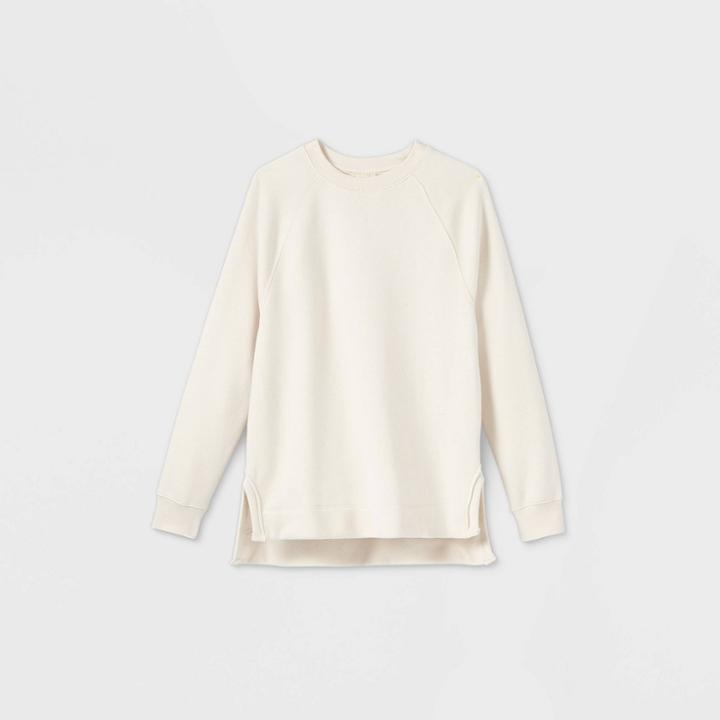 Women's Crewneck Fleece Tunic Sweatshirt - Universal Thread Cream