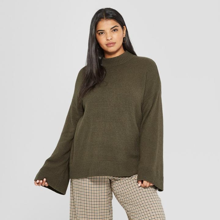 Women's Plus Size Long Wide Sleeve Pullover Sweater - Who What Wear Olive (green) X
