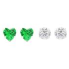 Journee Collection 3/5 Ct. T.w. Round-cut Cz Prong Set Stud Earrings Set In Sterling Silver - Dark Green/white, Girl's