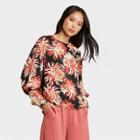 Women's Floral Print Balloon Long Sleeve High Cuff Blouse - Who What Wear Black