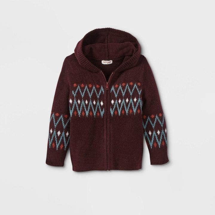 Toddler Boys' Jacquard Knit Hooded Zip-up Sweater - Cat & Jack Burgundy