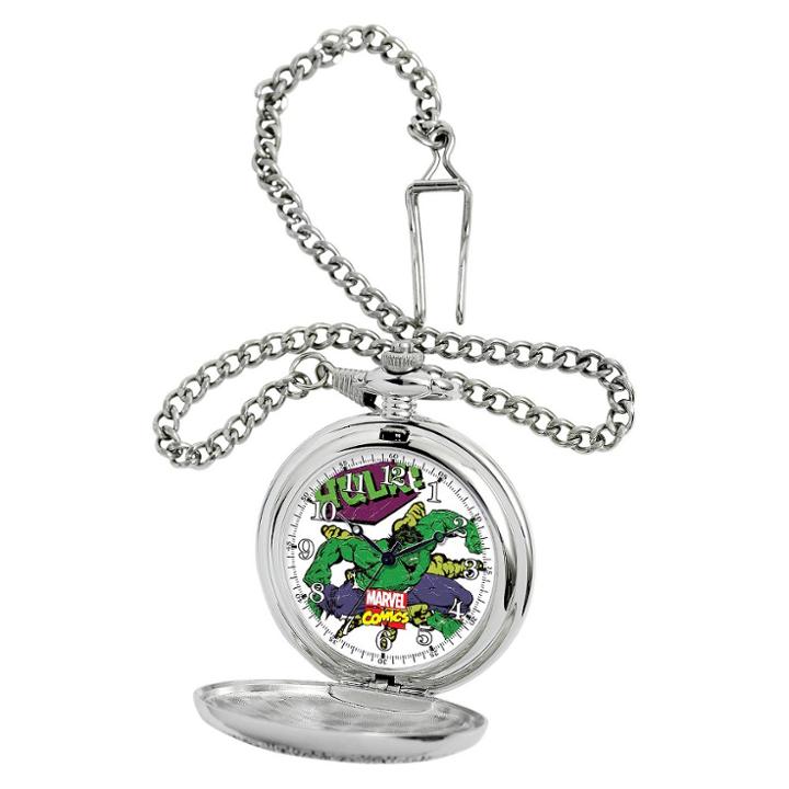 Disney Men's Marvel Hulk Silver Pocket Watch - Silver,