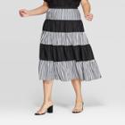 Women's Plus Size Striped Mid-rise A Line Midi Skirt - Who What Wear Black