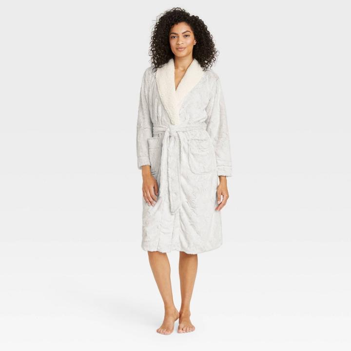 Women's Cozy Faux Fur Robe - Stars Above Gray